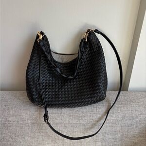 vegan leather black woven bag